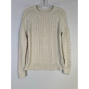 Women’s GAP Heavy Fisherman Cable Knit‎ Sweater Off white Ivory 100% Cotton Sz M